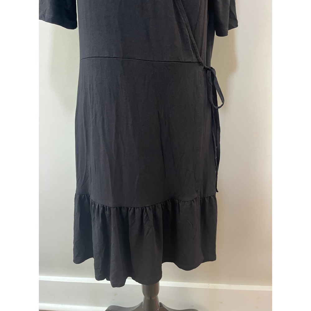 ASOS Tall Black Wrap Mini Dress Ruffle Hem Short Sleeve V-Neck Size US 10 - Picture 5 of 10